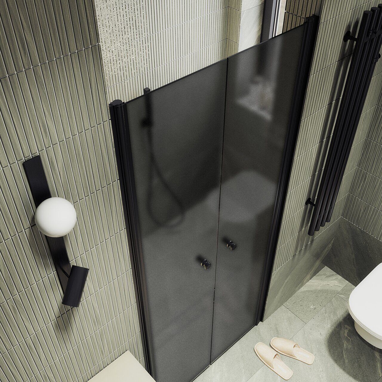 Душевая дверь двустворчатая на монопетлях Maybahglass (Майбахгласс) 1980х1200 мм, стекло 6 мм Графит матовый MGD-429-6