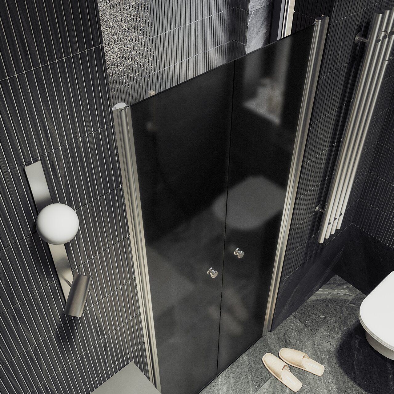 Душевая дверь двустворчатая на монопетлях Maybahglass (Майбахгласс) 1980х1200 мм, стекло 6 мм Графит матовый MGD-429-5