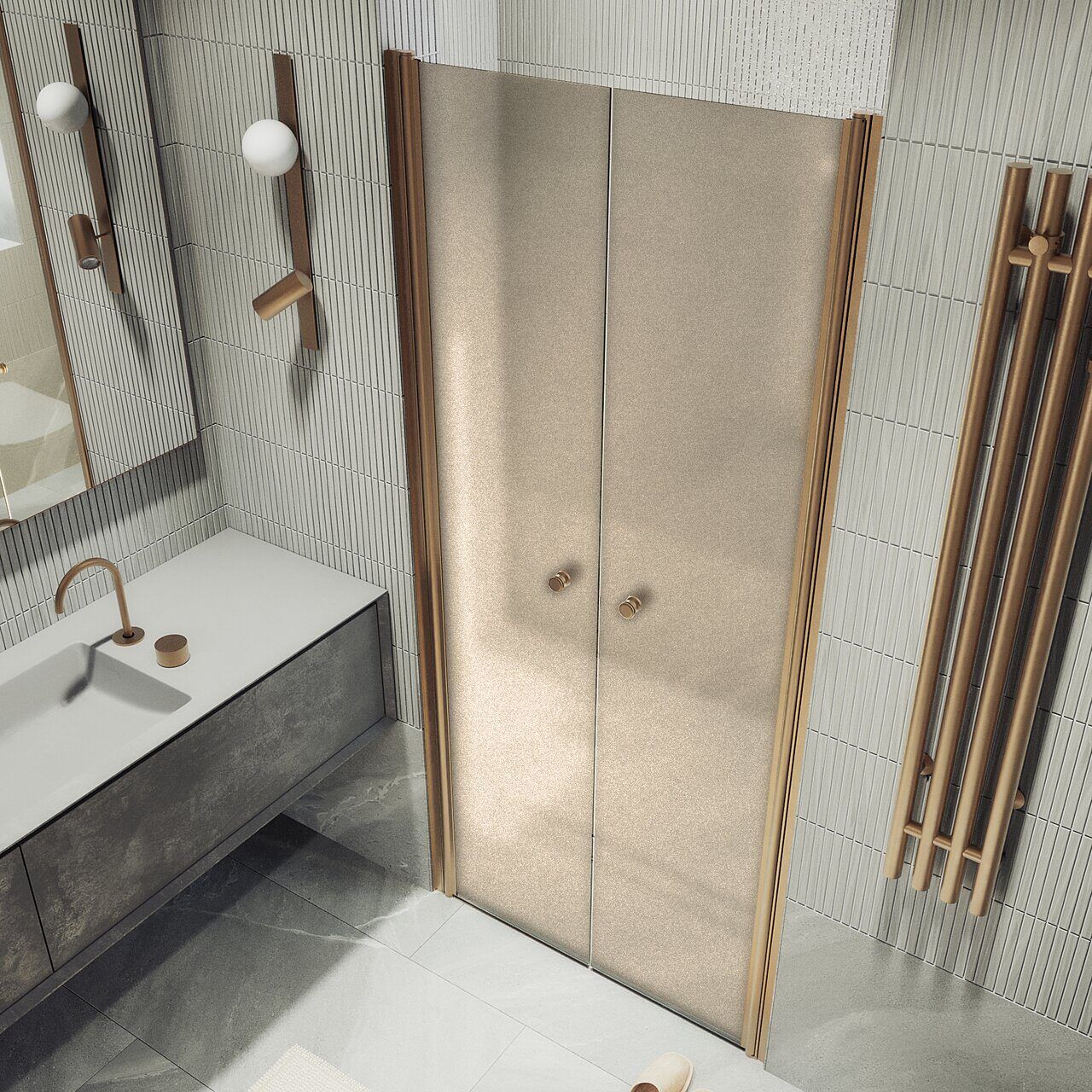 Душевая дверь двустворчатая на монопетлях Maybahglass (Майбахгласс) 1980х800 мм, стекло 6 мм Бронза матовая MGD-433-2