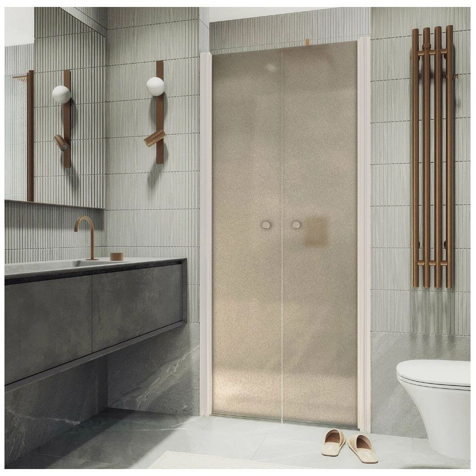 Душевая дверь двустворчатая на монопетлях Maybahglass (Майбахгласс) 1980х800 мм, стекло 6 мм Бронза матовая MGD-433-1