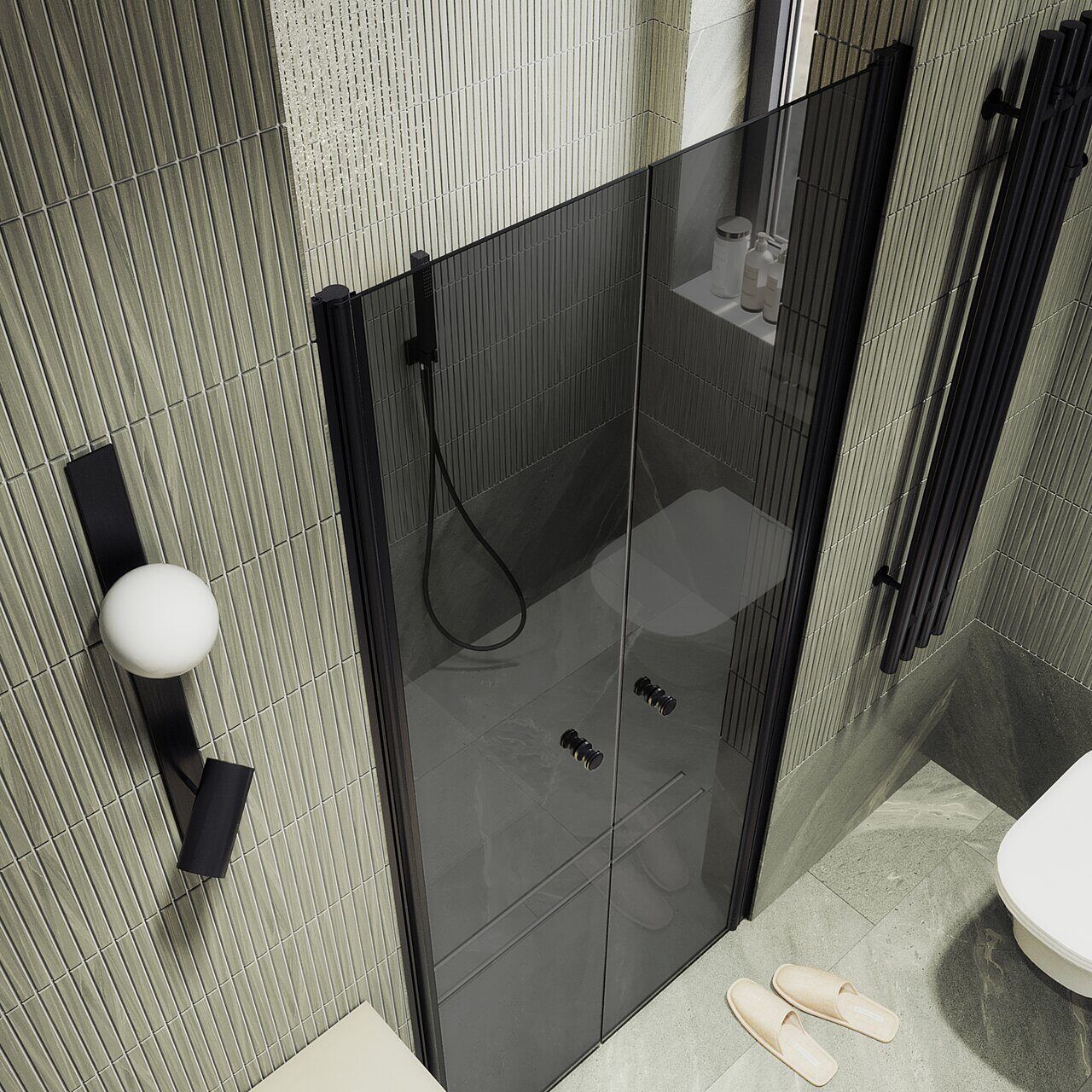 Душевая дверь двустворчатая на монопетлях Maybahglass (Майбахгласс) 1980х800 мм, стекло 6 мм Графит MGD-431-6