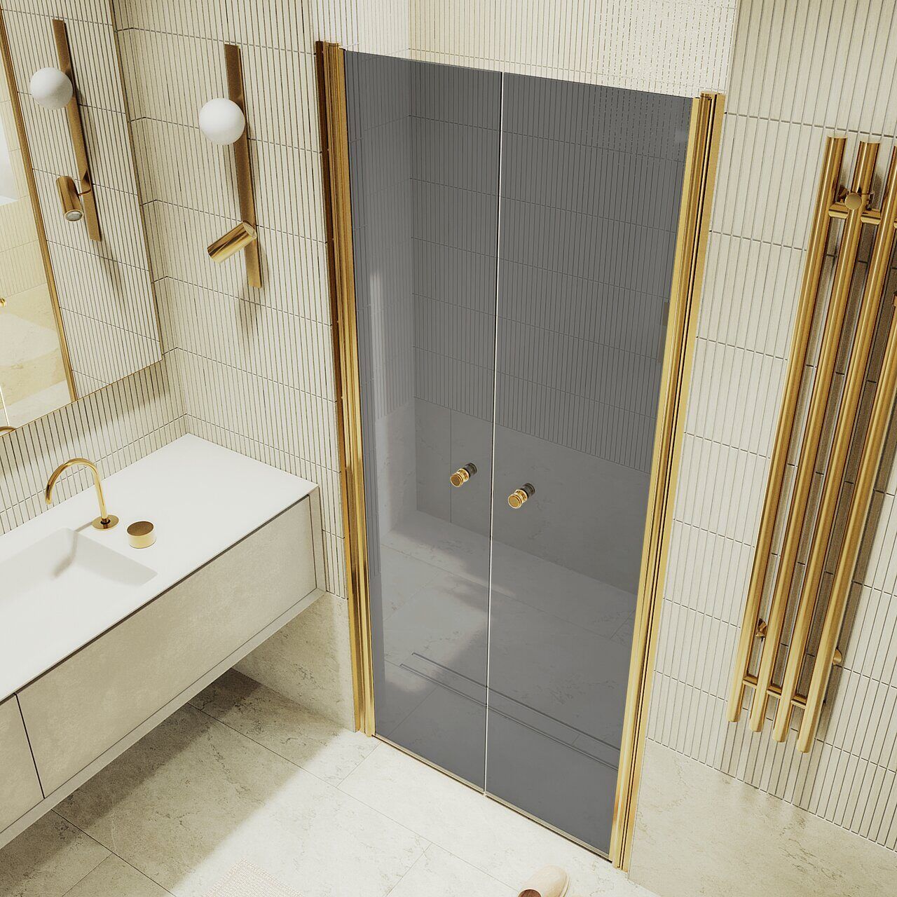 Душевая дверь двустворчатая на монопетлях Maybahglass (Майбахгласс) 1980х800 мм, стекло 6 мм Графит MGD-431-3