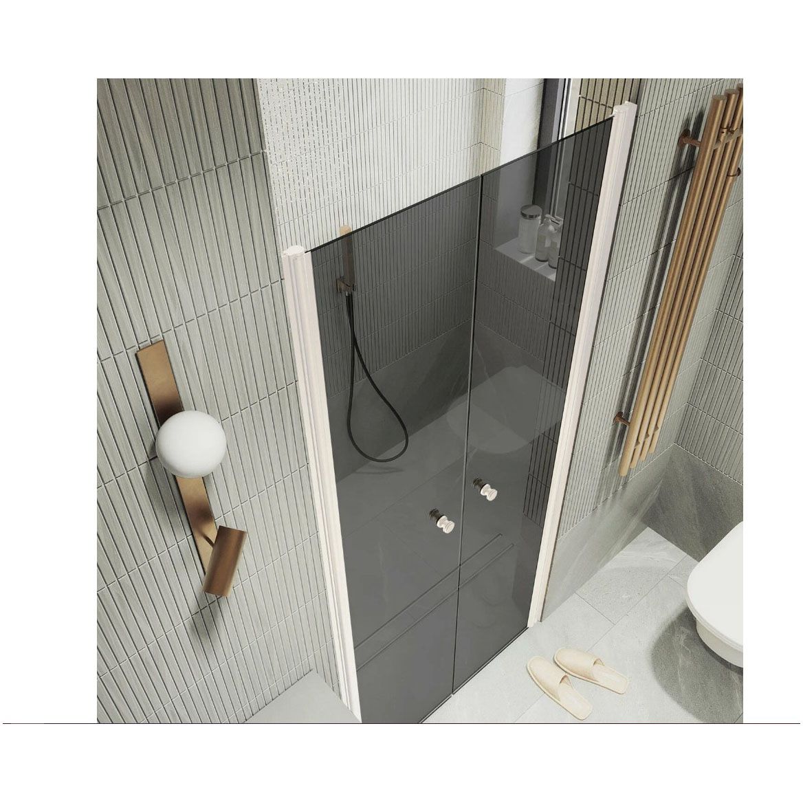 Душевая дверь двустворчатая на монопетлях Maybahglass (Майбахгласс) 1980х800 мм, стекло 6 мм Графит MGD-431-1