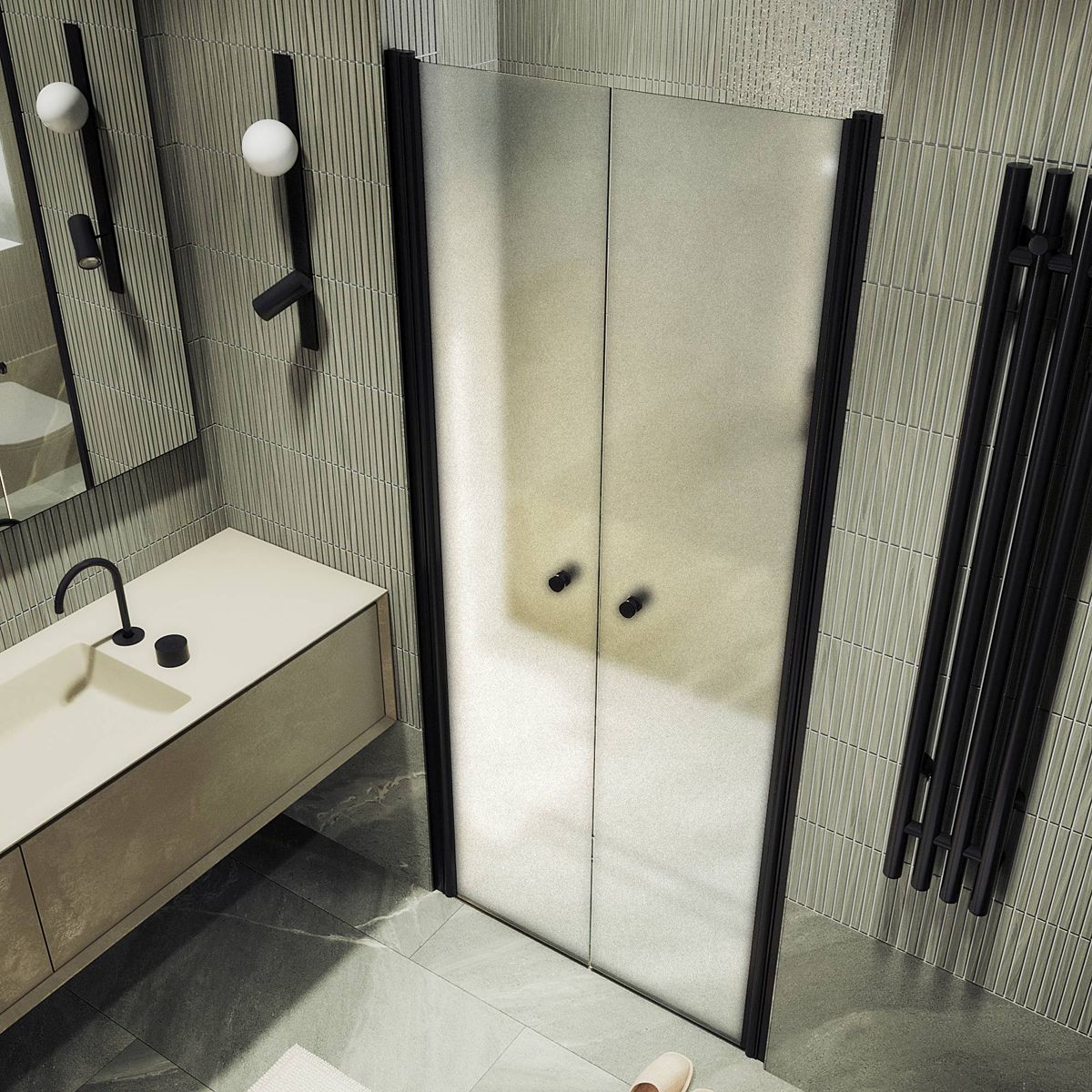 Душевая дверь двустворчатая на монопетлях Maybahglass (Майбахгласс) 1980х800 мм, стекло 6 мм Сатин MGD-435-6