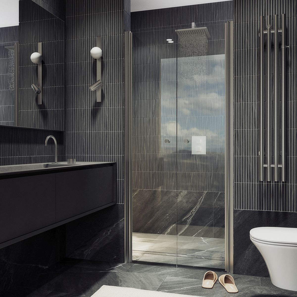 Душевая дверь двустворчатая на монопетлях Maybahglass (Майбахгласс) 1980х890 мм, стекло 6 мм Бесцветное MGD-423-5