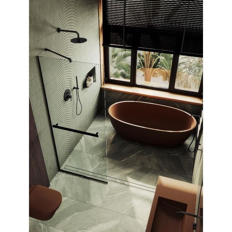 Душевая перегородка Maybahglass (Майбахгласс) в узком профиле 1950х890 мм, Стекло 8 мм Бесцветное +Полотенцедержатель MGD-732-6у