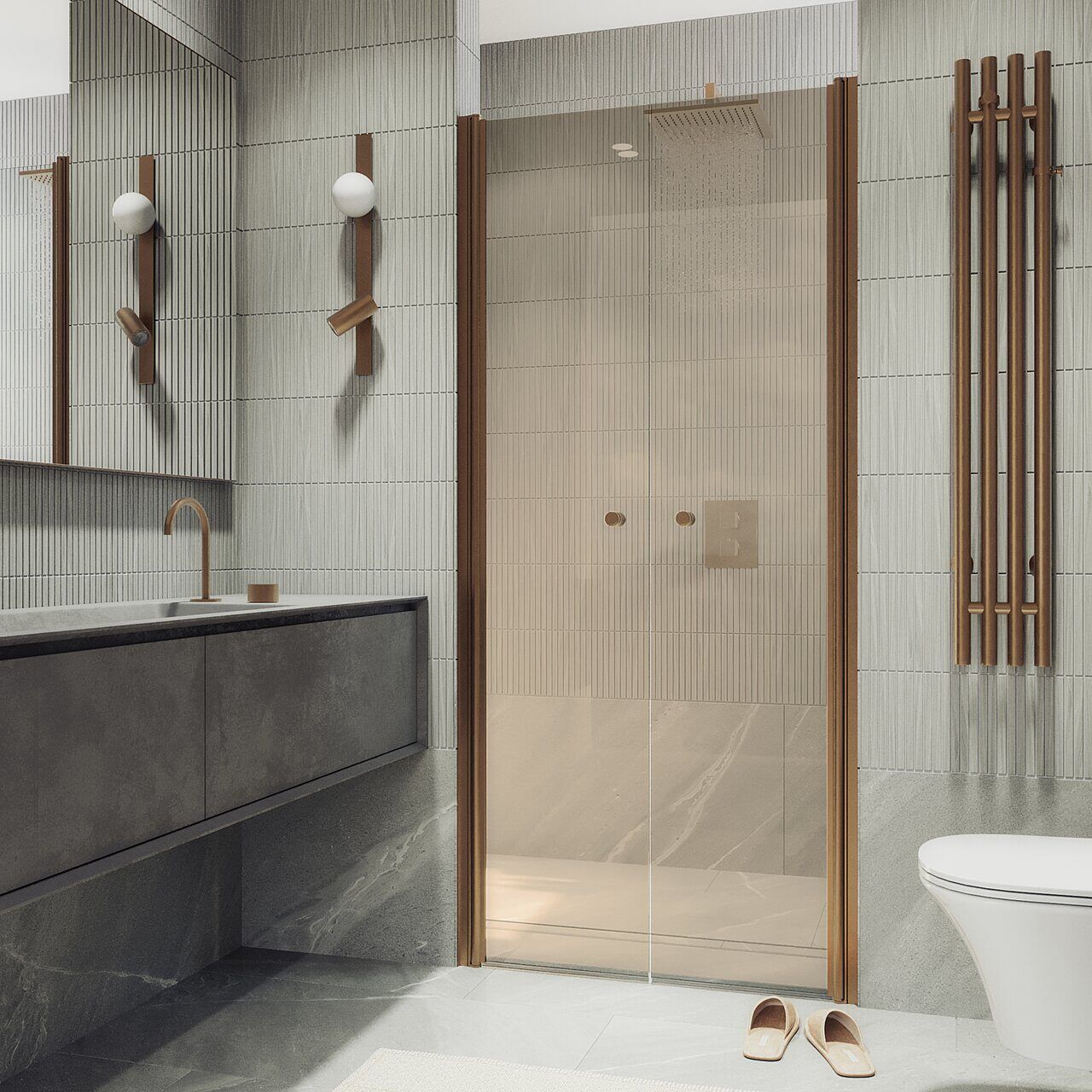 Душевая дверь двустворчатая на монопетлях Maybahglass (Майбахгласс) 1980х890 мм, стекло 6 мм Бронза MGD-438-2