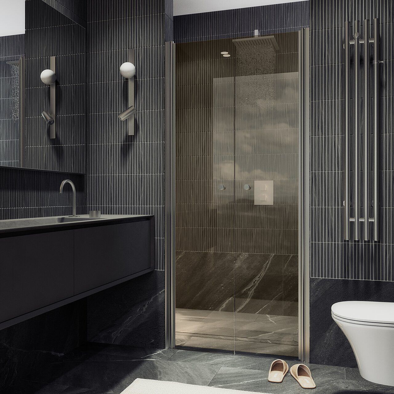 Душевая дверь двустворчатая на монопетлях Maybahglass (Майбахгласс) 1980х890 мм, стекло 6 мм Бронза MGD-438-5