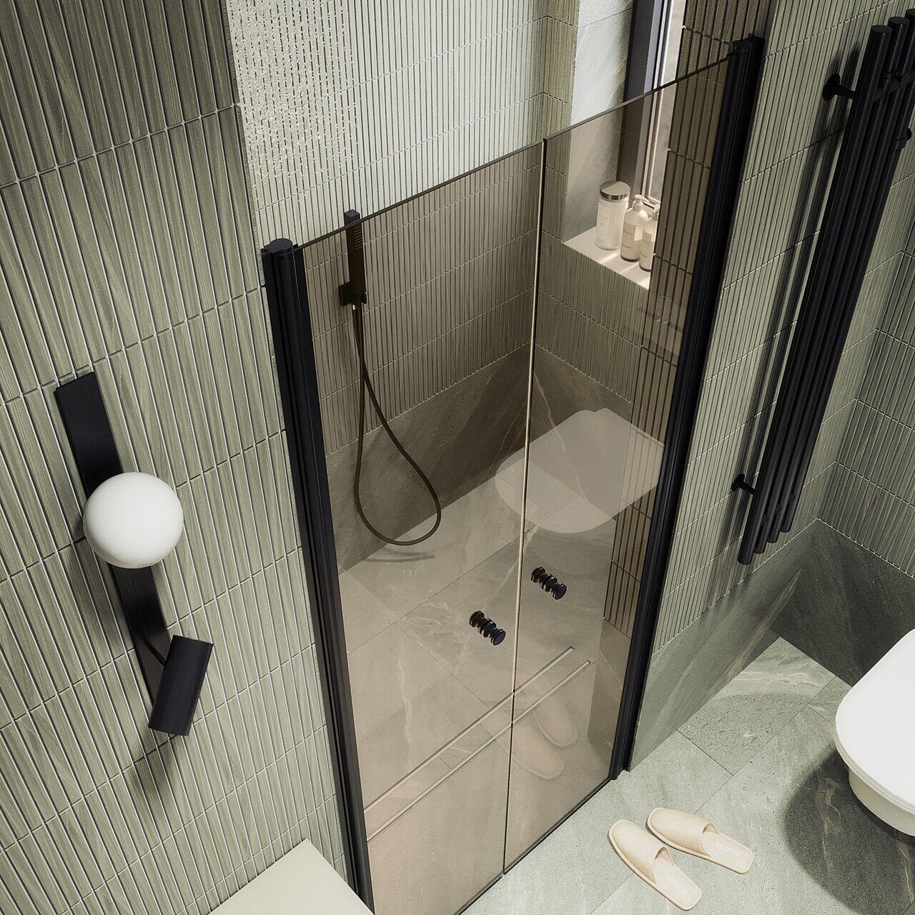 Душевая дверь двустворчатая на монопетлях Maybahglass (Майбахгласс) 1980х890 мм, стекло 6 мм Бронза MGD-438-6