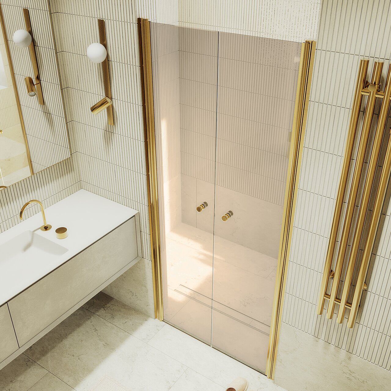 Душевая дверь двустворчатая на монопетлях Maybahglass (Майбахгласс) 1980х890 мм, стекло 6 мм Бронза MGD-438-3