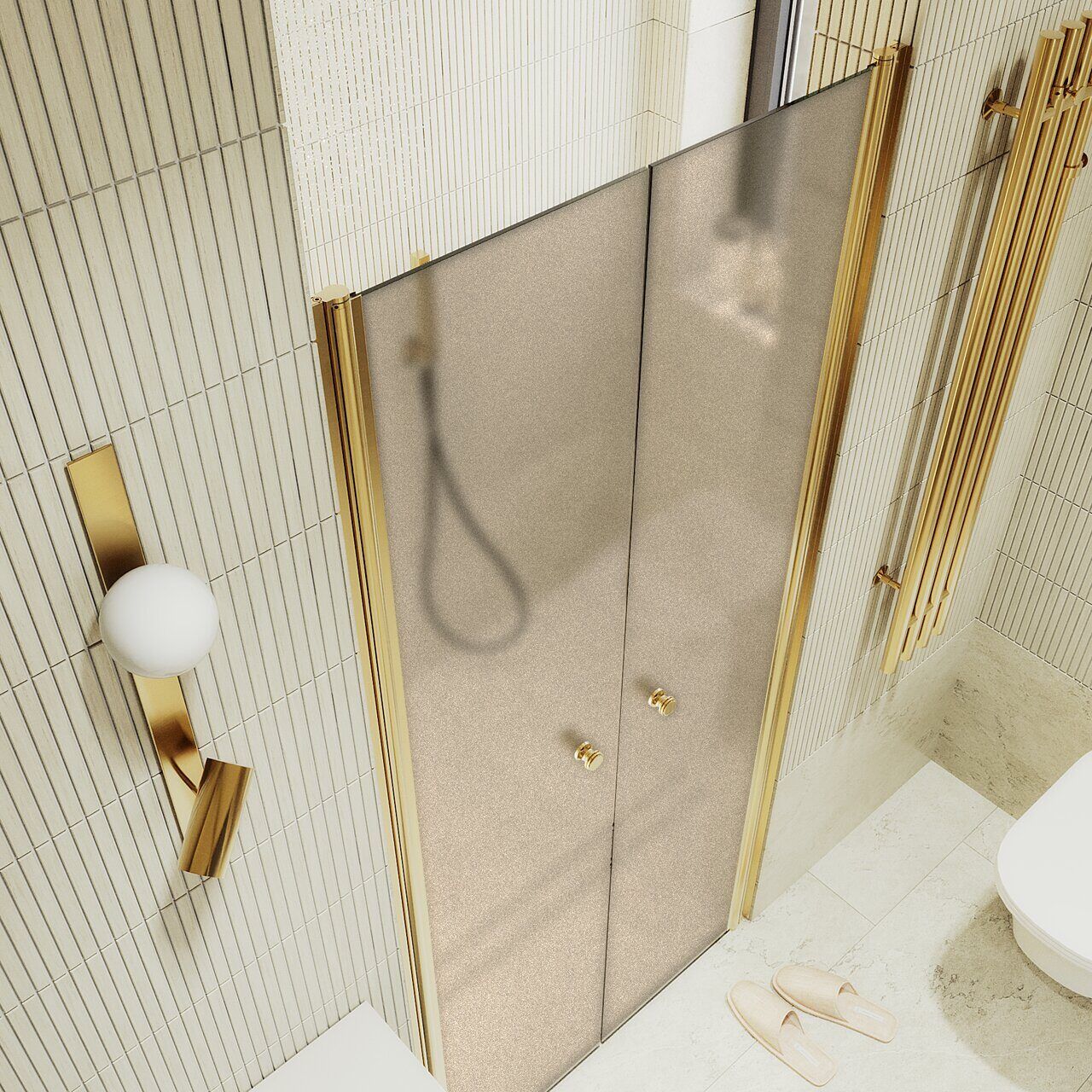 Душевая дверь двустворчатая на монопетлях Maybahglass (Майбахгласс) 1980х890 мм, стекло 6 мм Бронза матовая MGD-437-3