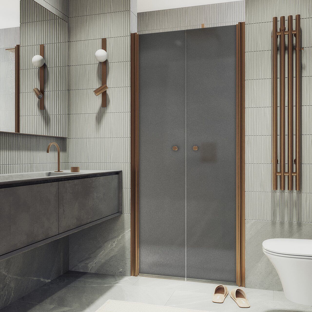 Душевая дверь двустворчатая на монопетлях Maybahglass (Майбахгласс) 1980х890 мм, стекло 6 мм Графит матовый MGD-440-2