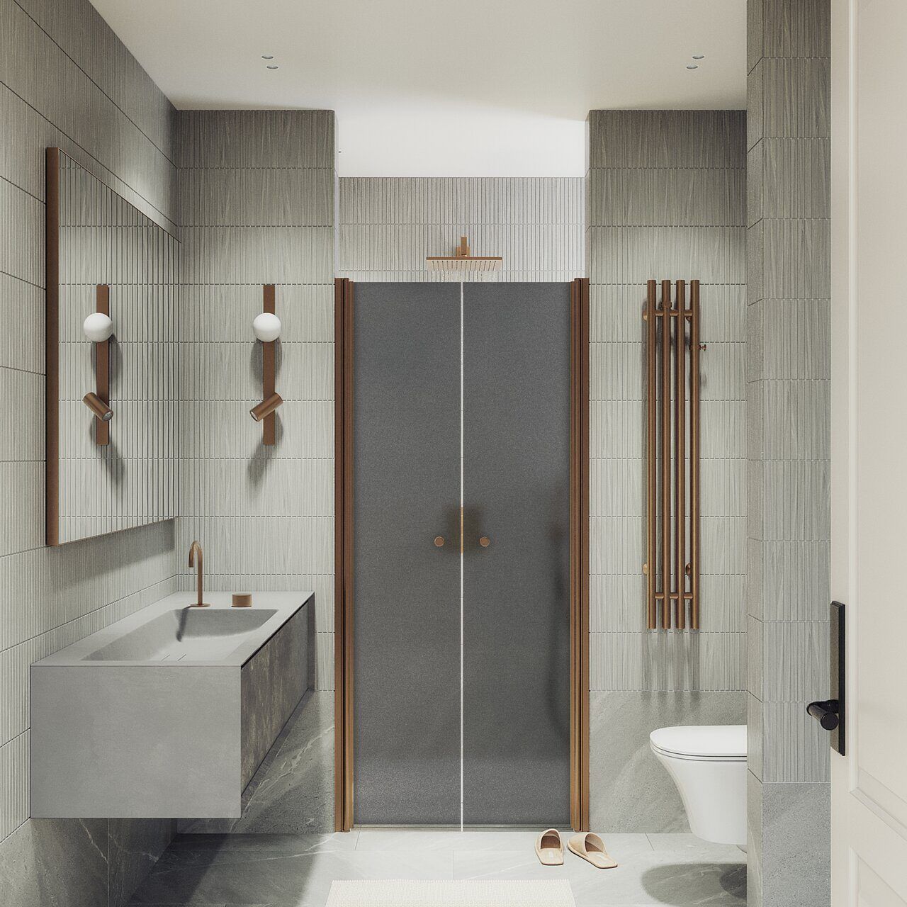 Душевая дверь двустворчатая на монопетлях Maybahglass (Майбахгласс) 1980х890 мм, стекло 6 мм Графит матовый MGD-440-2