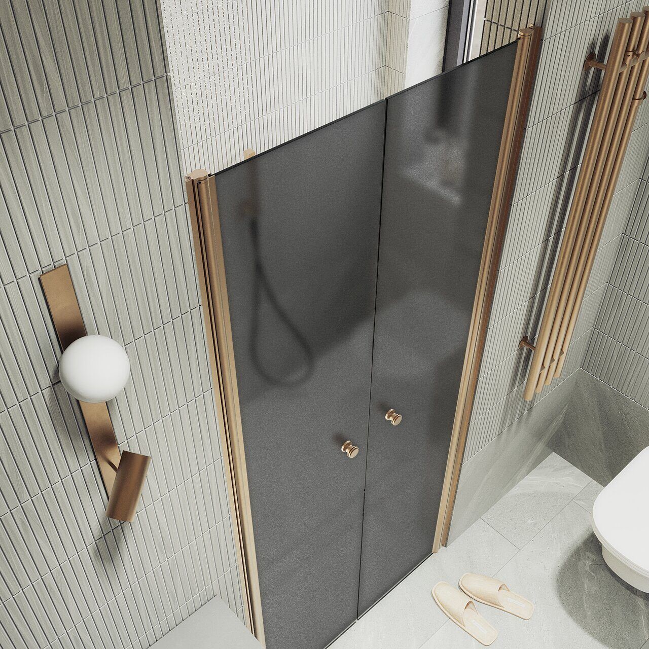 Душевая дверь двустворчатая на монопетлях Maybahglass (Майбахгласс) 1980х890 мм, стекло 6 мм Графит матовый MGD-440-2