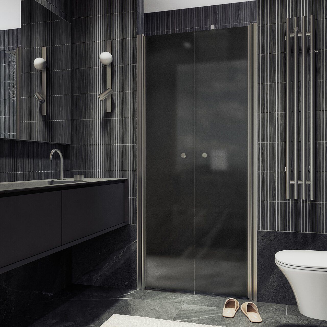 Душевая дверь двустворчатая на монопетлях Maybahglass (Майбахгласс) 1980х990 мм, стекло 6 мм Графит матовый MGD-444-5