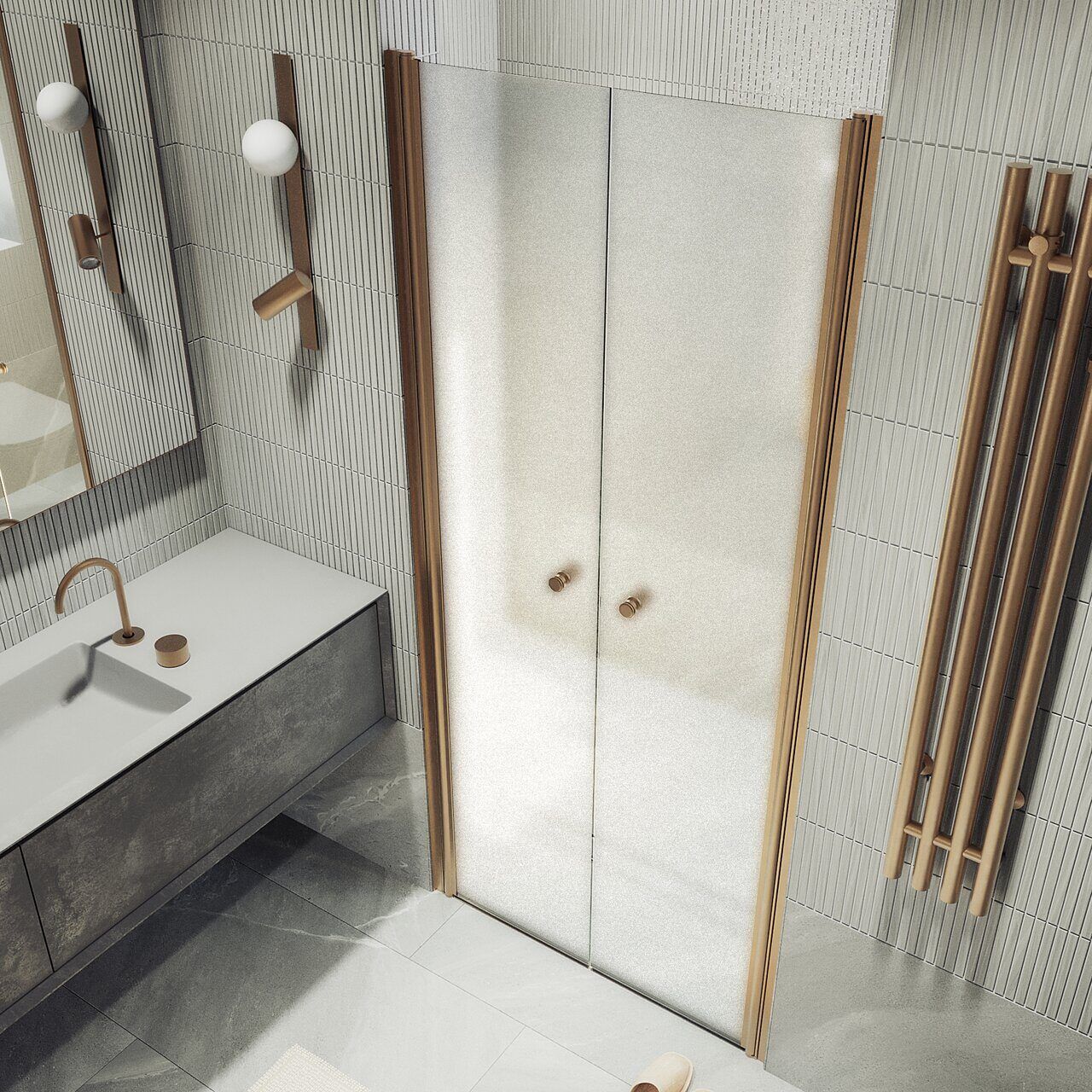 Душевая дверь двустворчатая на монопетлях Maybahglass (Майбахгласс) 1980х990 мм, стекло 6 мм Сатин MGD-445-2