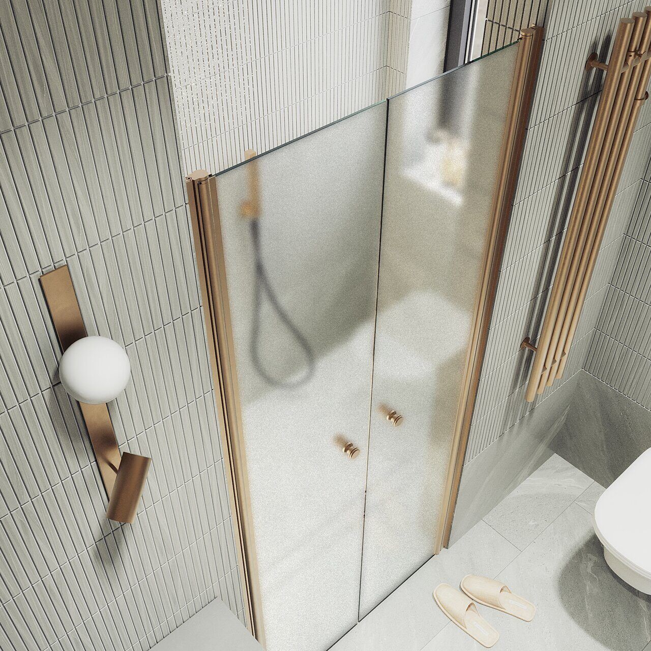 Душевая дверь двустворчатая на монопетлях Maybahglass (Майбахгласс) 1980х990 мм, стекло 6 мм Сатин MGD-445-2