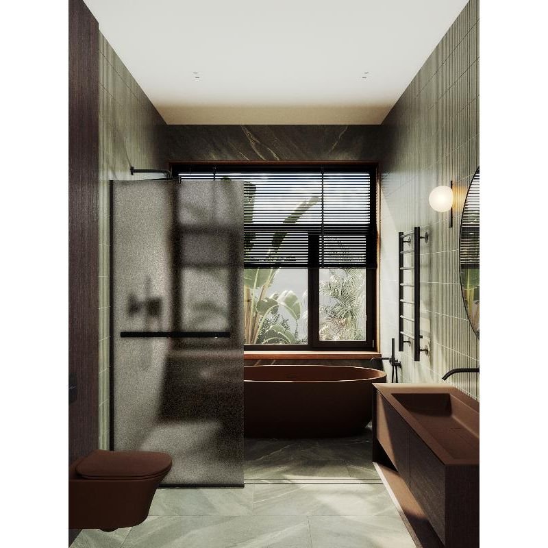 Душевая перегородка Maybahglass (Майбахгласс) в узком профиле 1950х890 мм, Стекло 8 мм Бронза матовая +Полотенцедержатель MGD-734-6у