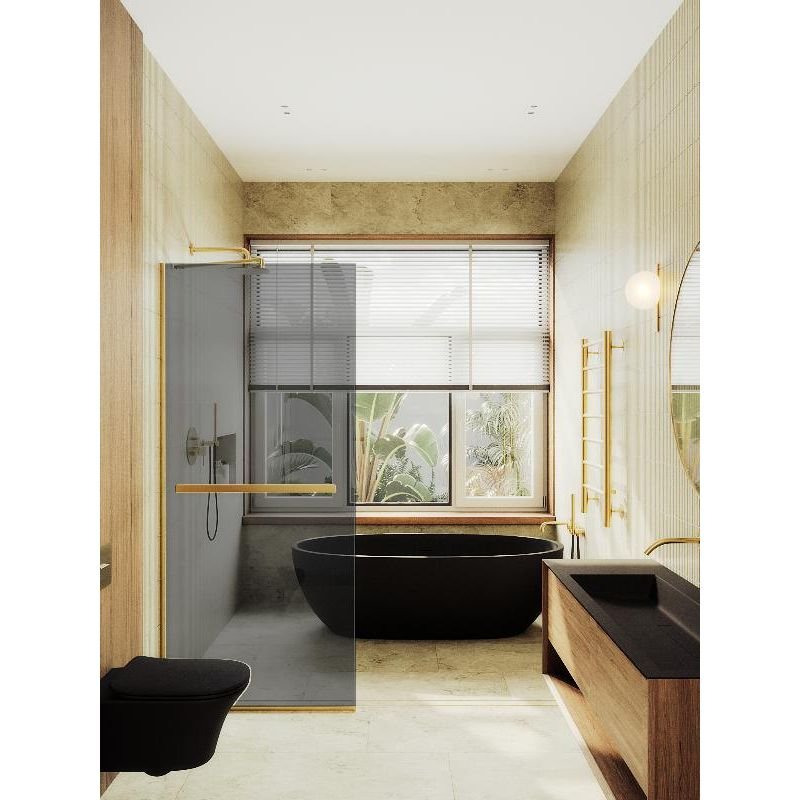 Душевая перегородка Maybahglass (Майбахгласс) в узком профиле 1950х890 мм, Стекло 8 мм Графит +Полотенцедержатель MGD-735-3у