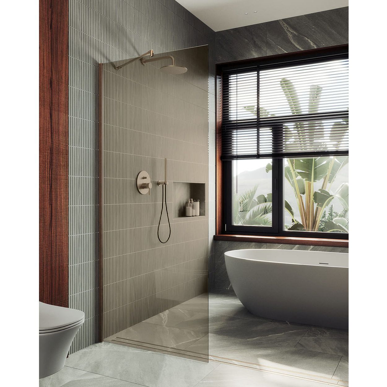 Душевая перегородка в профиле Maybahglass (Майбахгласс) 1950х1090 мм, стекло 8 мм Бронза MGD-678-2ш