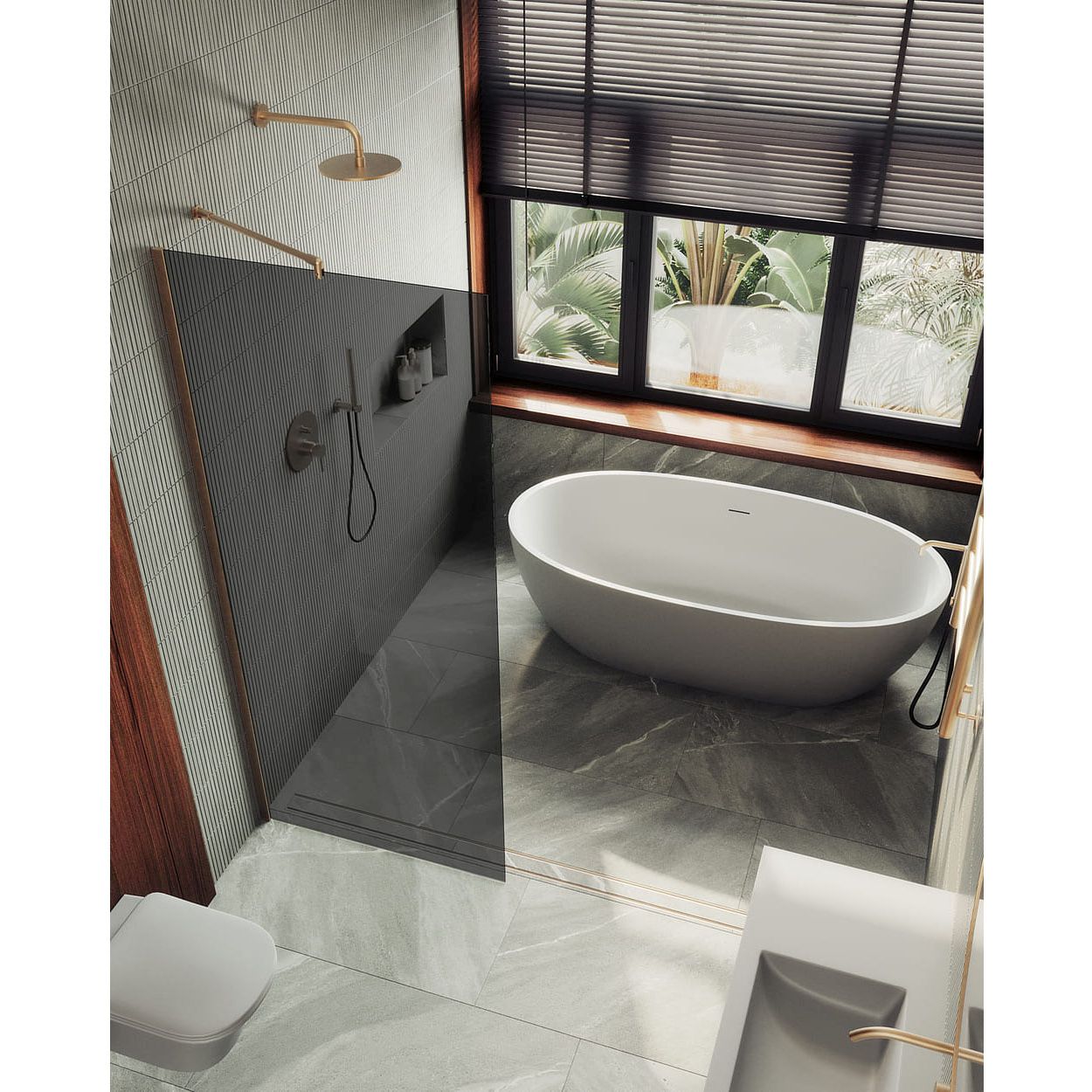 Душевая перегородка в профиле Maybahglass (Майбахгласс) 1950х1090 мм, стекло 8 мм Графит матовый MGD-682-2ш