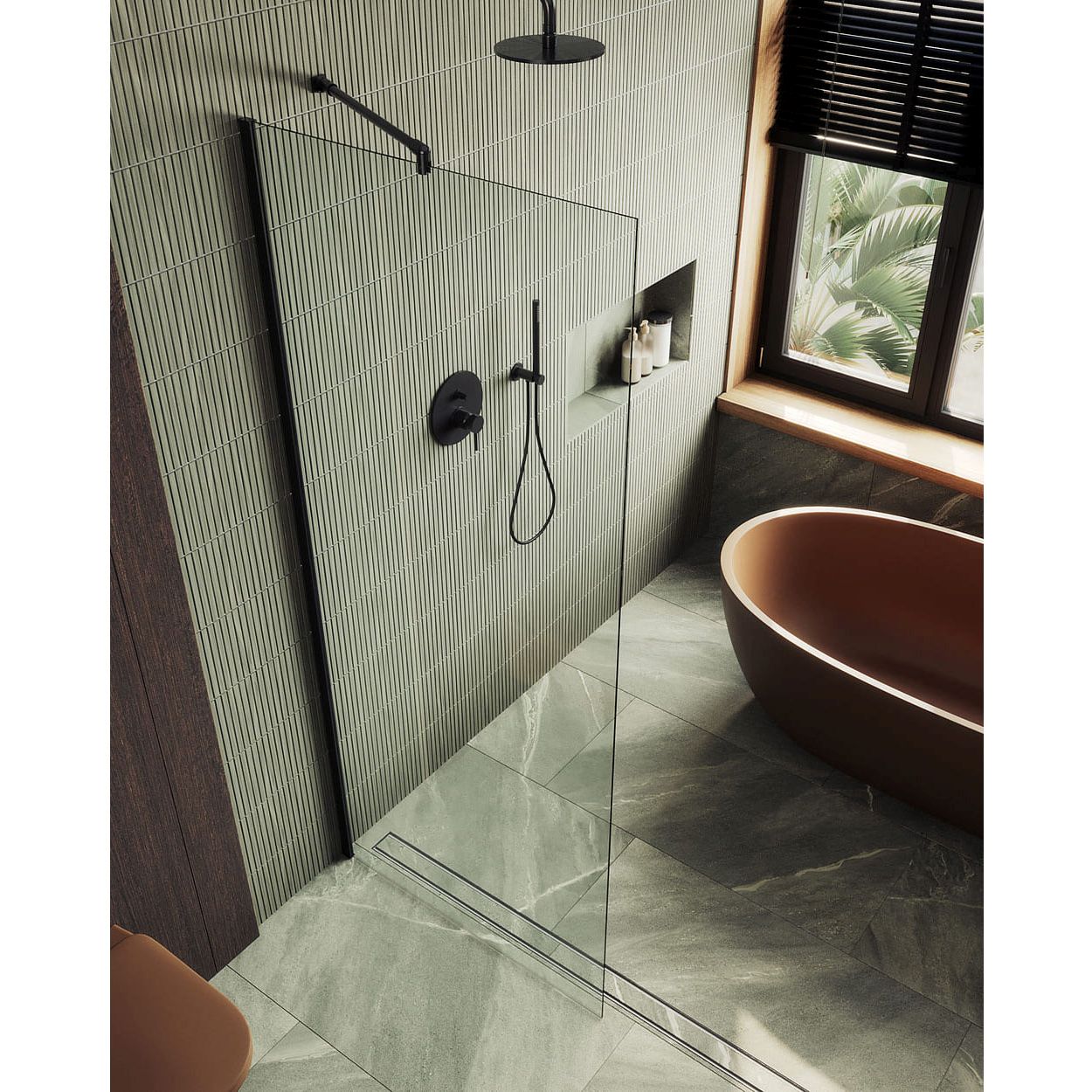 Душевая перегородка в профиле Maybahglass (Майбахгласс) 1950х1190 мм, стекло 8 мм Бесцветное MGD-683-6ш