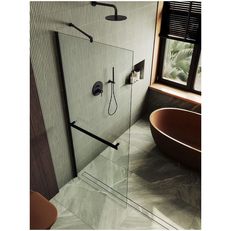 Душевая перегородка в профиле Maybahglass (Майбахгласс) 1950х1190 мм, стекло 8 мм Бесцветное, полотенцедержатель MGD-714-6ш