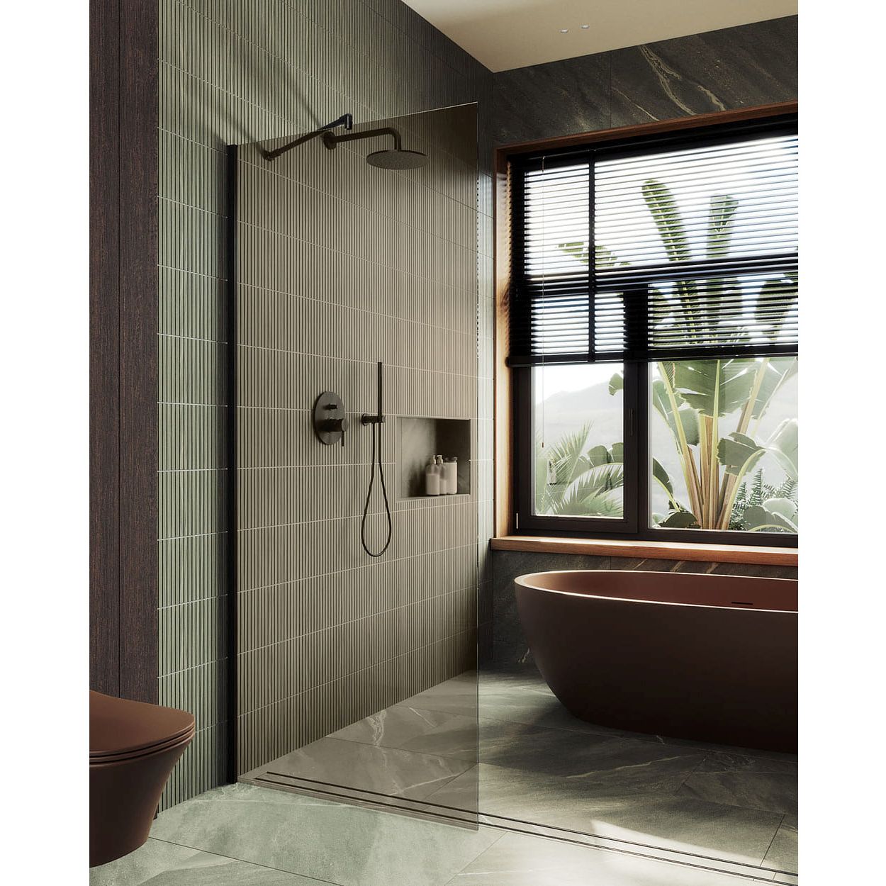 Душевая перегородка в профиле Maybahglass (Майбахгласс) 1950х1190 мм, стекло 8 мм Бронза MGD-684-6ш