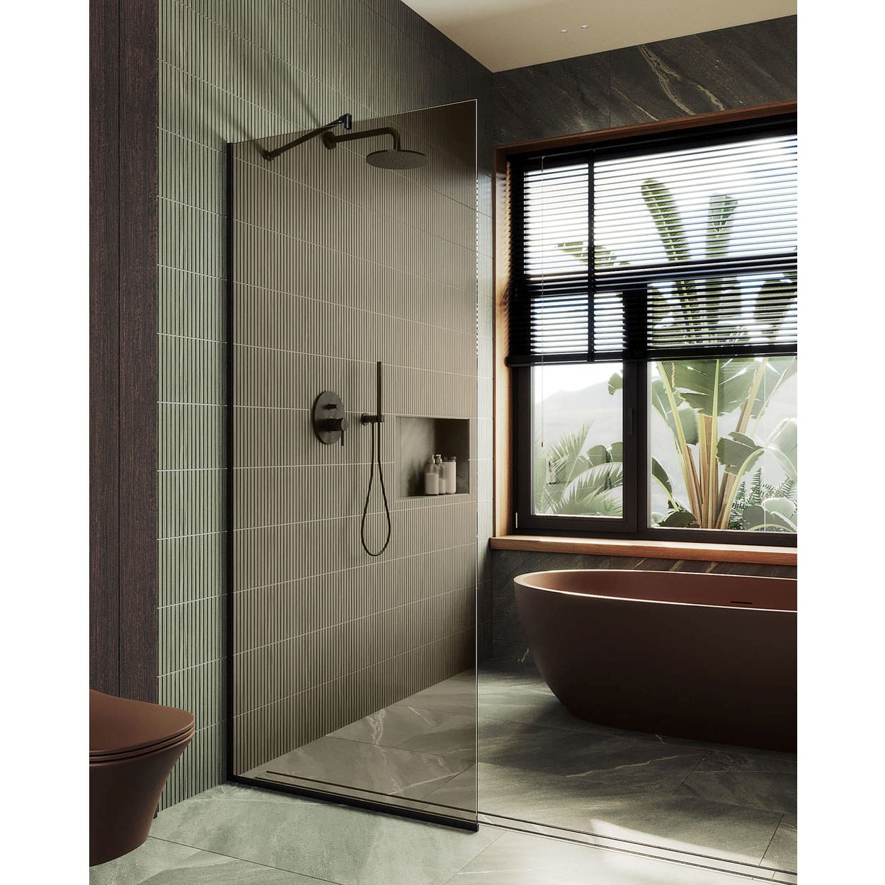 Душевая перегородка в профиле Maybahglass (Майбахгласс) 1950х1190 мм, стекло 8 мм Бронза MGD-684-6у