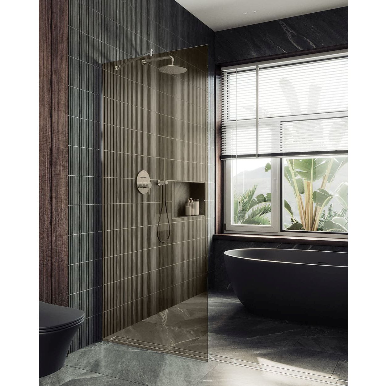 Душевая перегородка в профиле Maybahglass (Майбахгласс) 1950х1190 мм, стекло 8 мм Бронза MGD-684-5ш