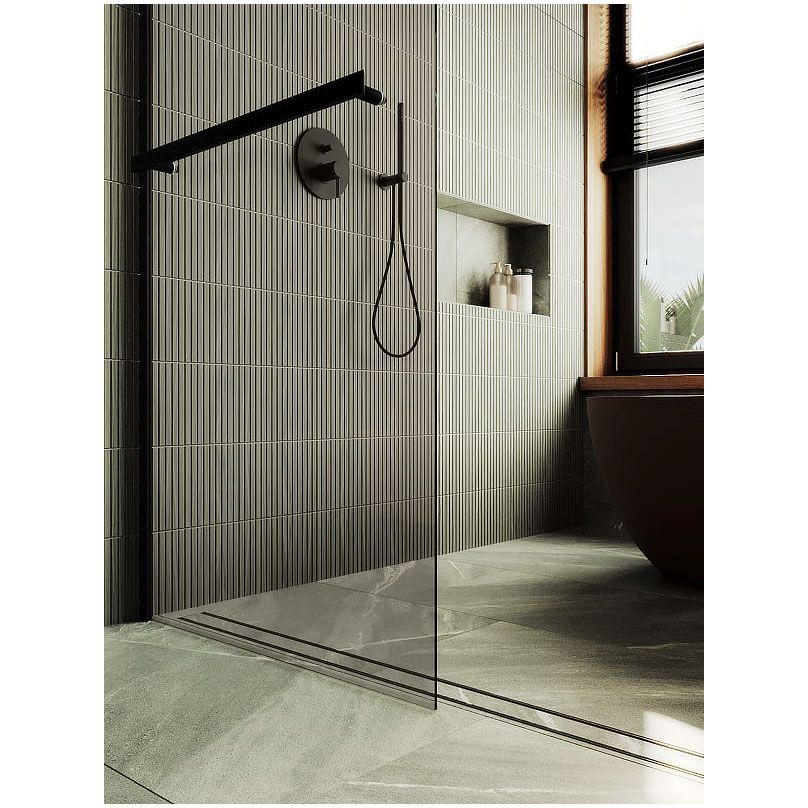 Душевая перегородка в профиле Maybahglass (Майбахгласс) 1950х1190 мм, стекло 8 мм Бронза, полотенцедержатель MGD-715-6ш