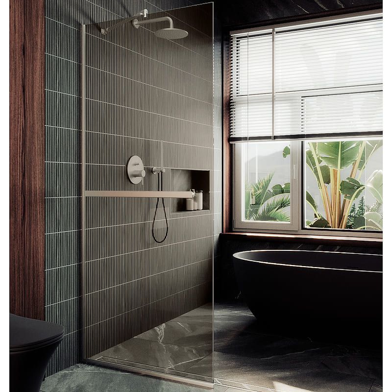 Душевая перегородка в профиле Maybahglass (Майбахгласс) 1950х1190 мм, стекло 8 мм Бронза, полотенцедержатель MGD-715-5у