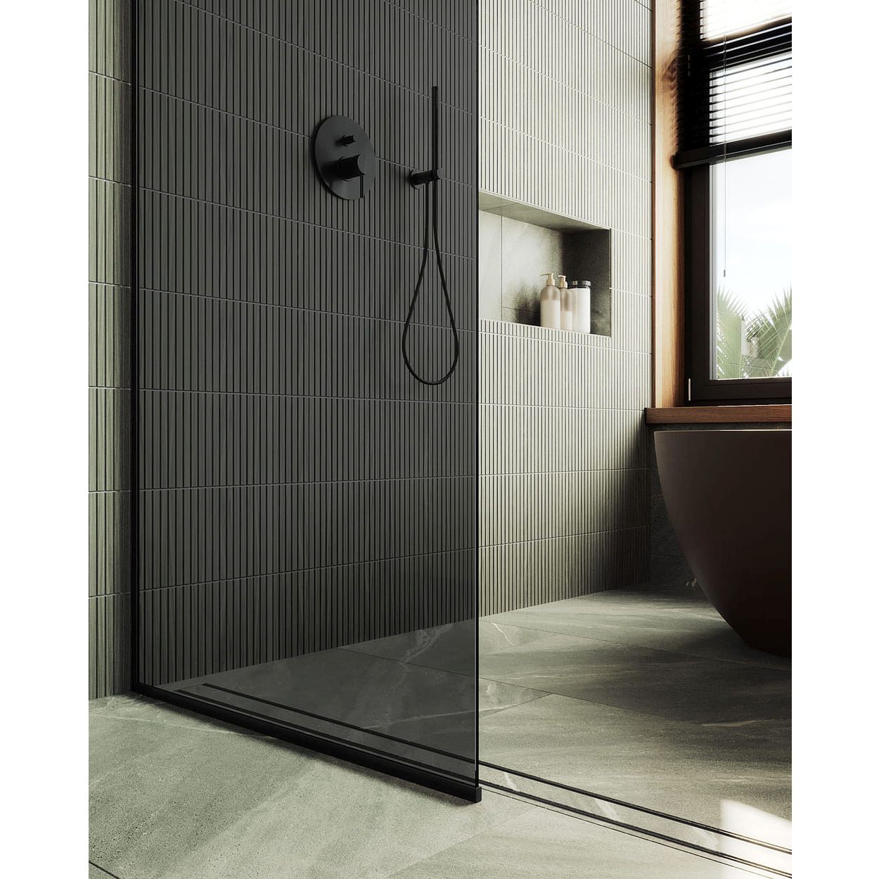 Душевая перегородка в профиле Maybahglass (Майбахгласс) 1950х1190 мм, стекло 8 мм Графит MGD-686-6у