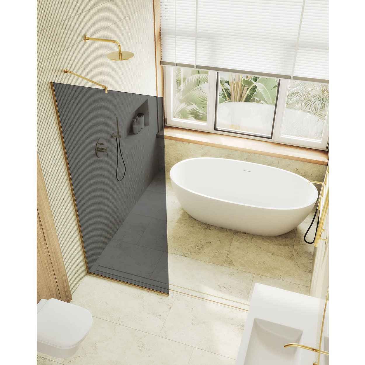 Душевая перегородка в профиле Maybahglass (Майбахгласс) 1950х1190 мм, стекло 8 мм Графит MGD-686-3у