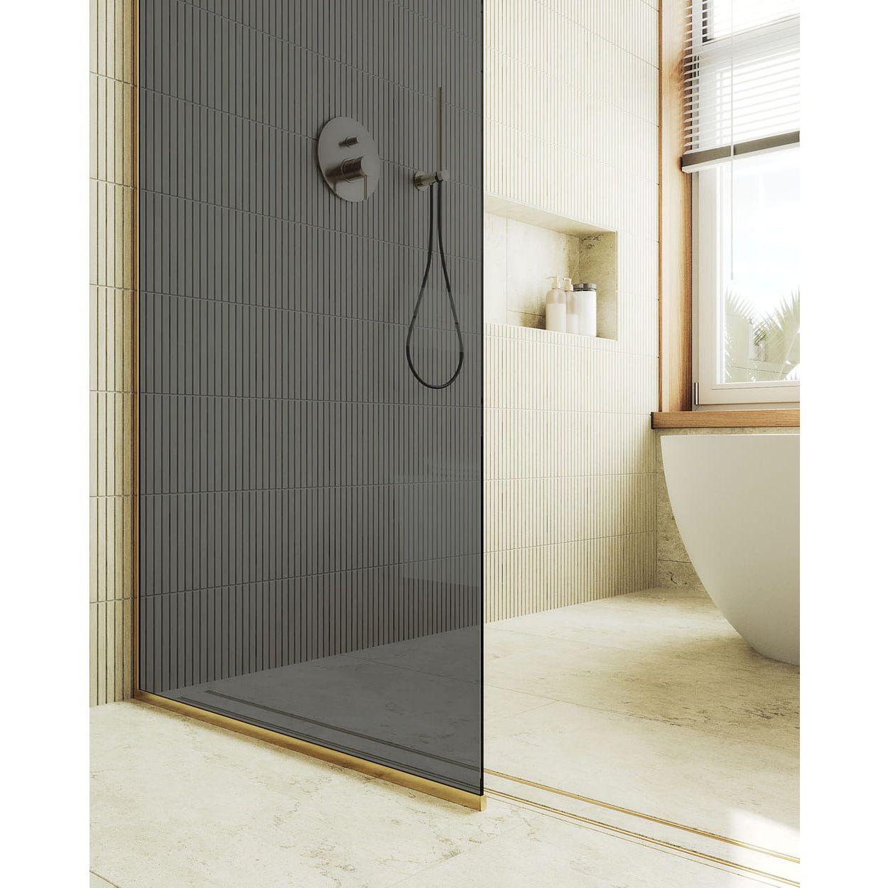 Душевая перегородка в профиле Maybahglass (Майбахгласс) 1950х1190 мм, стекло 8 мм Графит MGD-686-3у