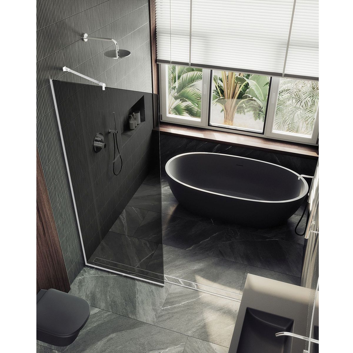 Душевая перегородка в профиле Maybahglass (Майбахгласс) 1950х1190 мм, стекло 8 мм Графит MGD-686-1у