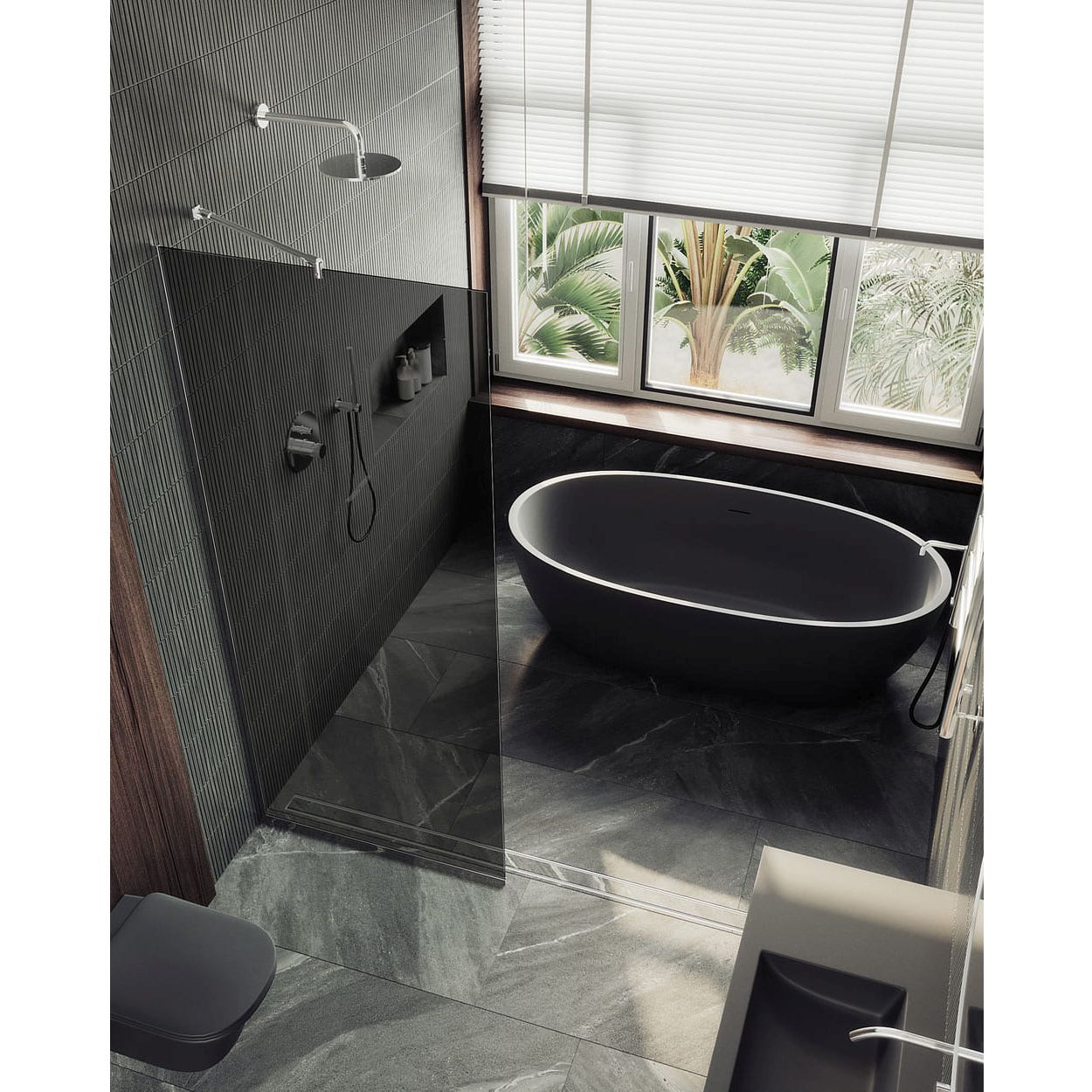 Душевая перегородка в профиле Maybahglass (Майбахгласс) 1950х1190 мм, стекло 8 мм Графит MGD-686-4у