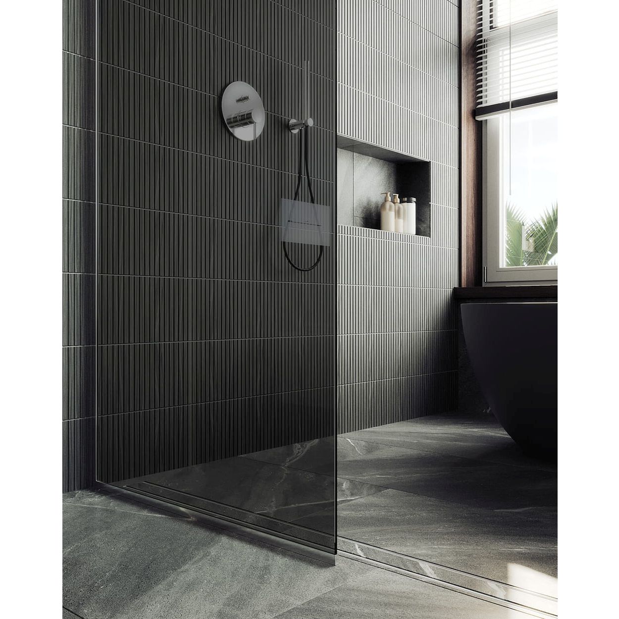 Душевая перегородка в профиле Maybahglass (Майбахгласс) 1950х1190 мм, стекло 8 мм Графит MGD-686-4у