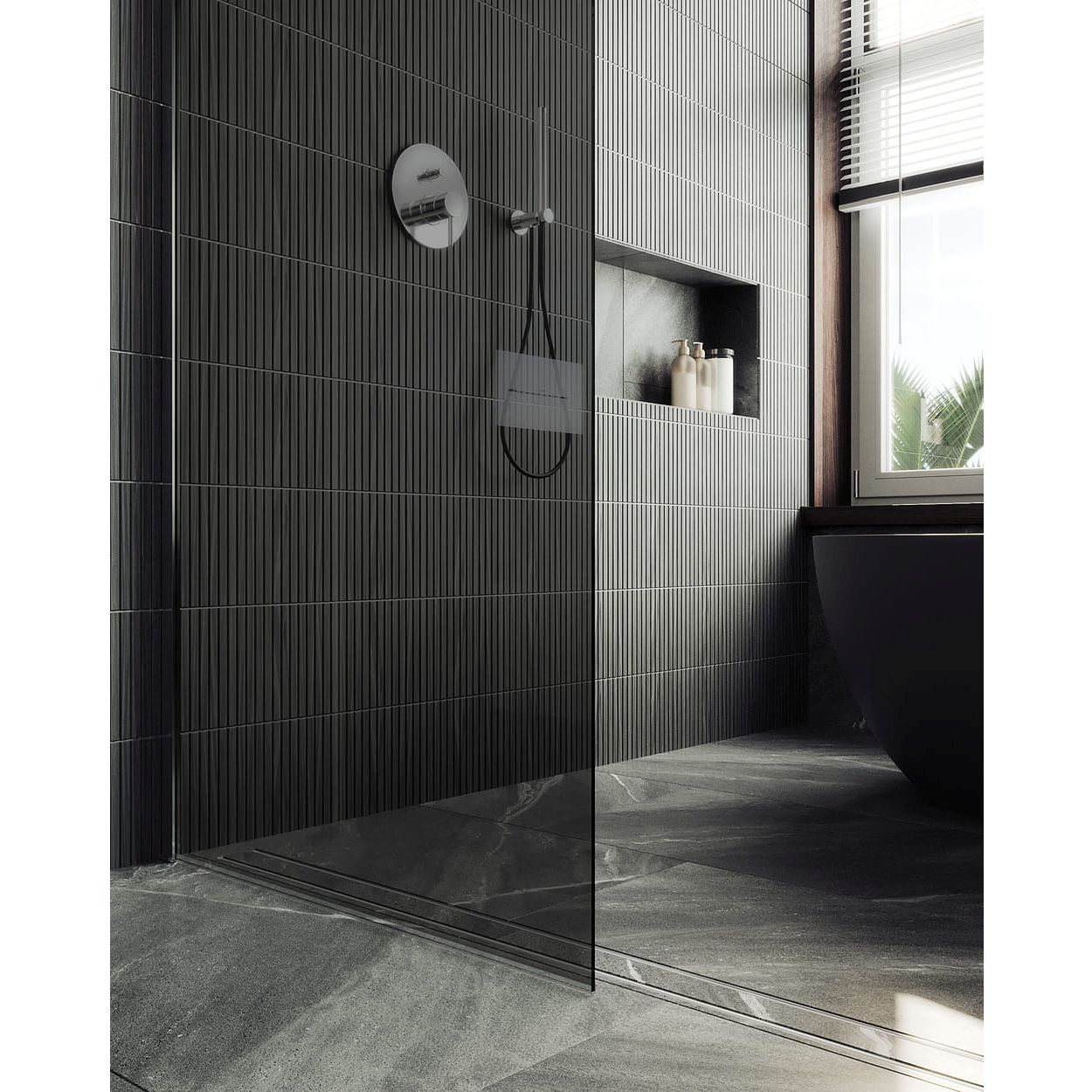 Душевая перегородка в профиле Maybahglass (Майбахгласс) 1950х1190 мм, стекло 8 мм Графит MGD-686-5ш