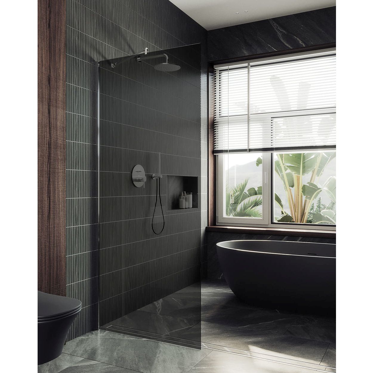 Душевая перегородка в профиле Maybahglass (Майбахгласс) 1950х1190 мм, стекло 8 мм Графит MGD-686-5ш