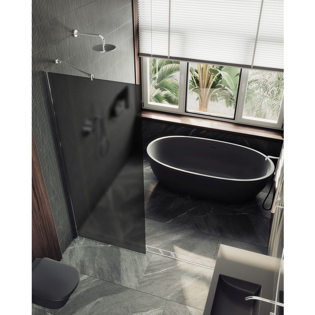 Душевая перегородка в профиле Maybahglass (Майбахгласс) 1950х1190 мм, стекло 8 мм Графит матовый MGD-687-5ш