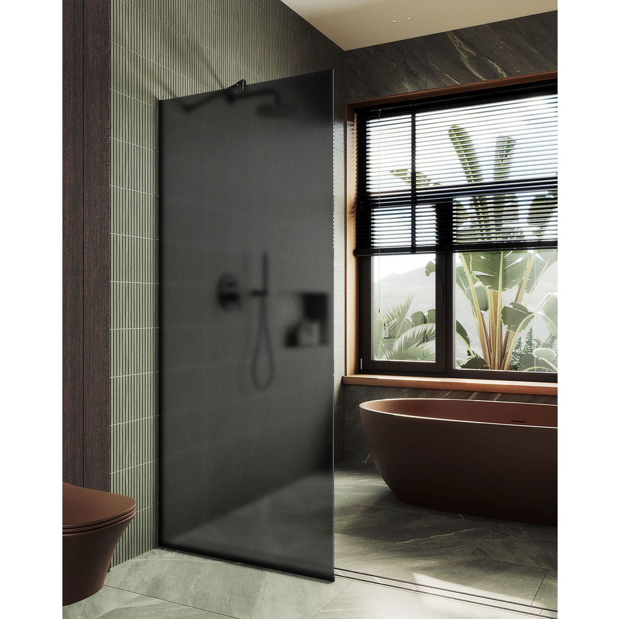 Душевая перегородка в профиле Maybahglass (Майбахгласс) 1950х1190 мм, стекло 8 мм Графит матовый MGD-687-6у