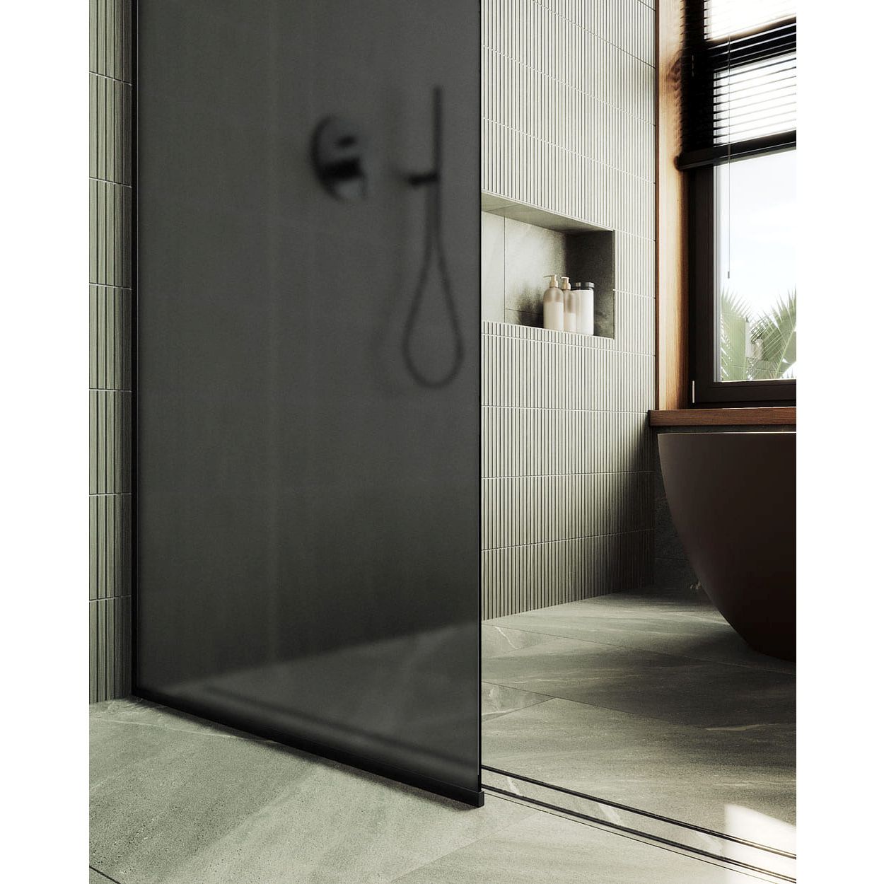 Душевая перегородка в профиле Maybahglass (Майбахгласс) 1950х1190 мм, стекло 8 мм Графит матовый MGD-687-6у