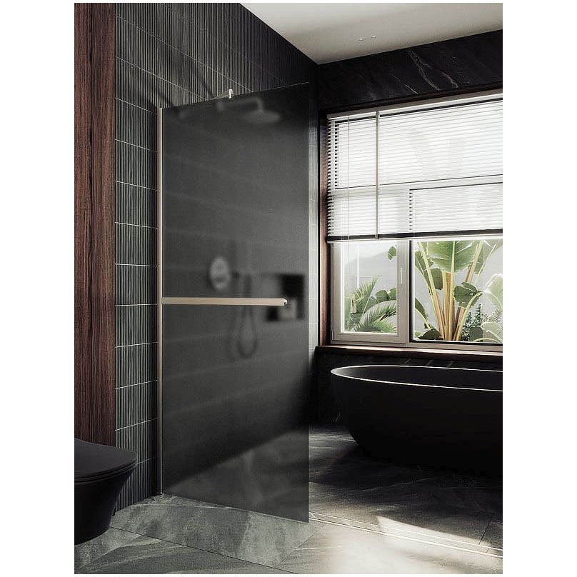 Душевая перегородка в профиле Maybahglass (Майбахгласс) 1950х1190 мм, стекло 8 мм Графит матовый, полотенцедержатель MGD-718-5ш