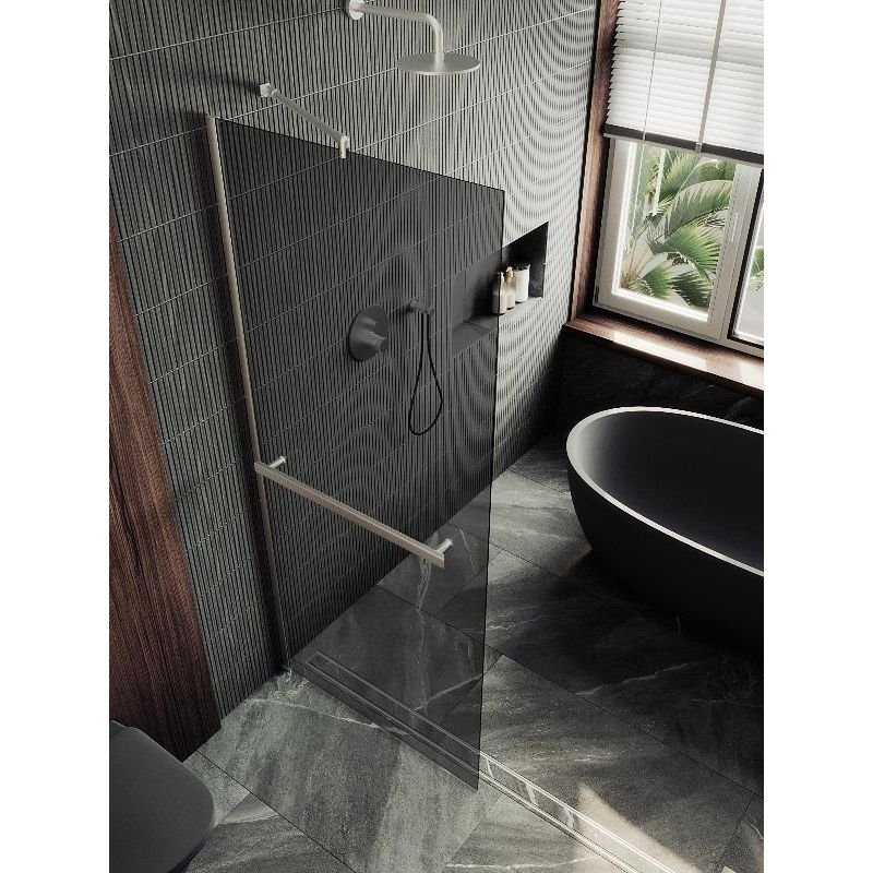 Душевая перегородка Maybahglass (Майбахгласс) в широком профиле 1950х890 мм, Стекло 8 мм Графит +Полотенцедержатель MGD-735-5ш