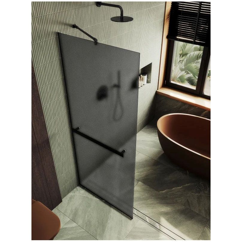 Душевая перегородка в профиле Maybahglass (Майбахгласс) 1950х1190 мм, стекло 8 мм Графит матовый, полотенцедержатель MGD-718-6у