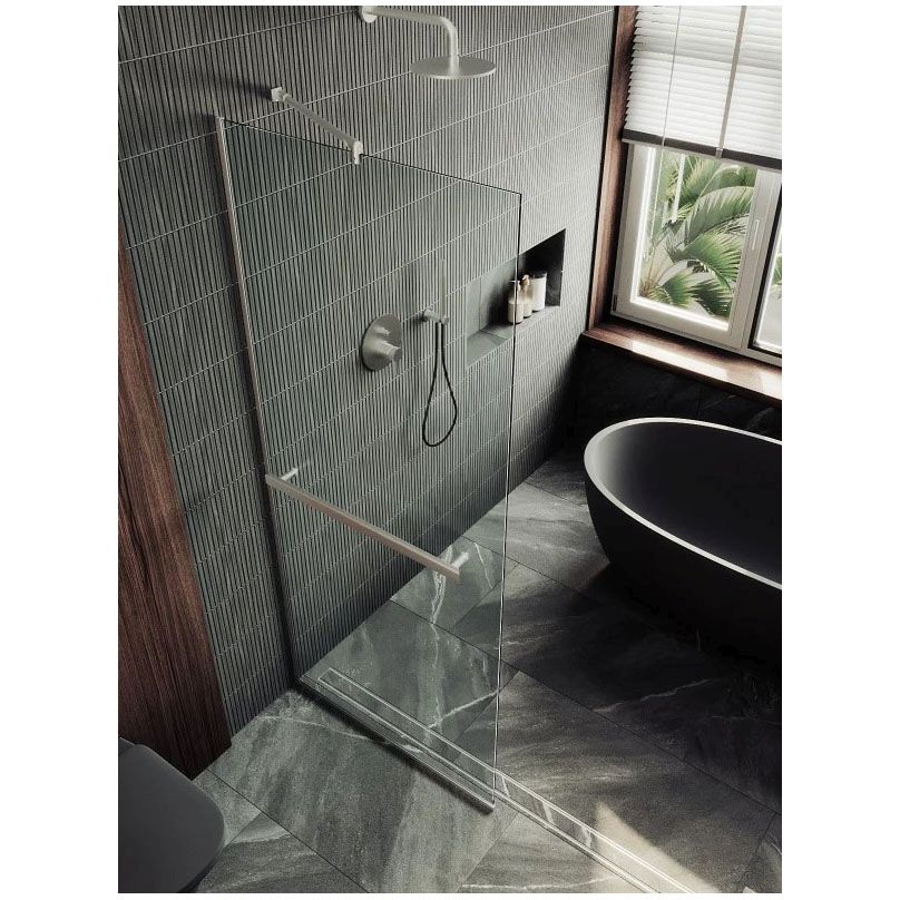 Душевая перегородка в профиле Maybahglass (Майбахгласс) 1950х690 мм, стекло 8 мм Бесцветное, полотенцедержатель MGD-720-5у