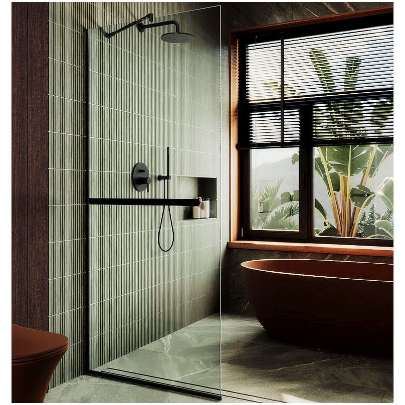 Душевая перегородка в профиле Maybahglass (Майбахгласс) 1950х690 мм, стекло 8 мм Бесцветное, полотенцедержатель MGD-720-6у