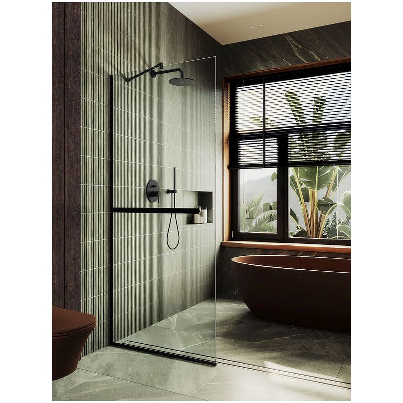 Душевая перегородка в профиле Maybahglass (Майбахгласс) 1950х690 мм, стекло 8 мм Бесцветное, полотенцедержатель MGD-720-6у