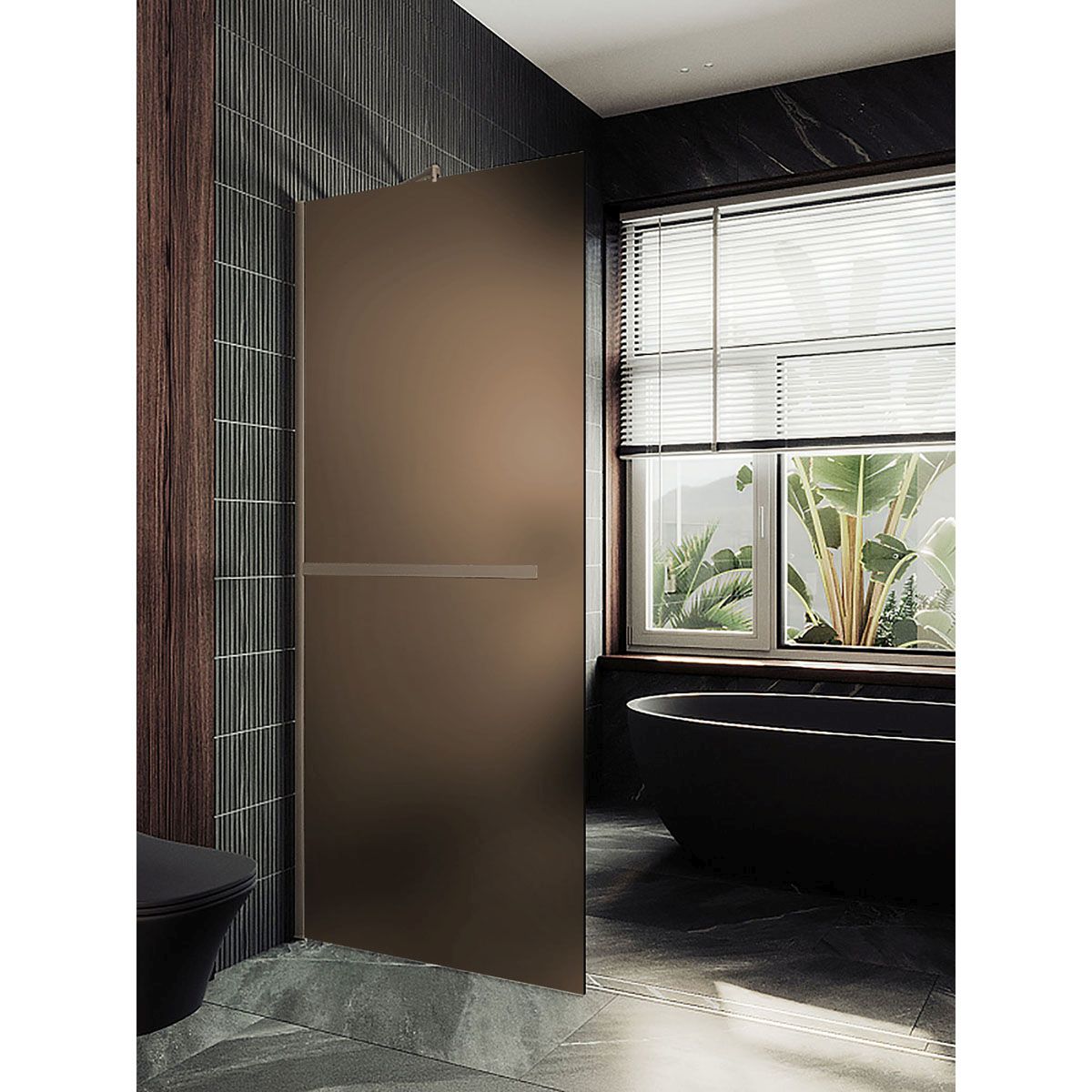 Душевая перегородка в профиле Maybahglass (Майбахгласс) 1950х690 мм, стекло 8 мм Бронза матовая, полотенцедержатель MGD-722-2ш